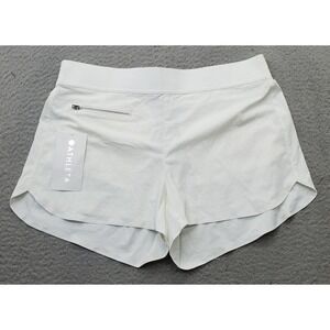 Athleta Mod Trekkie Shorts Women 14 White Nylon Stretch Zip Pocket Elastic Waist